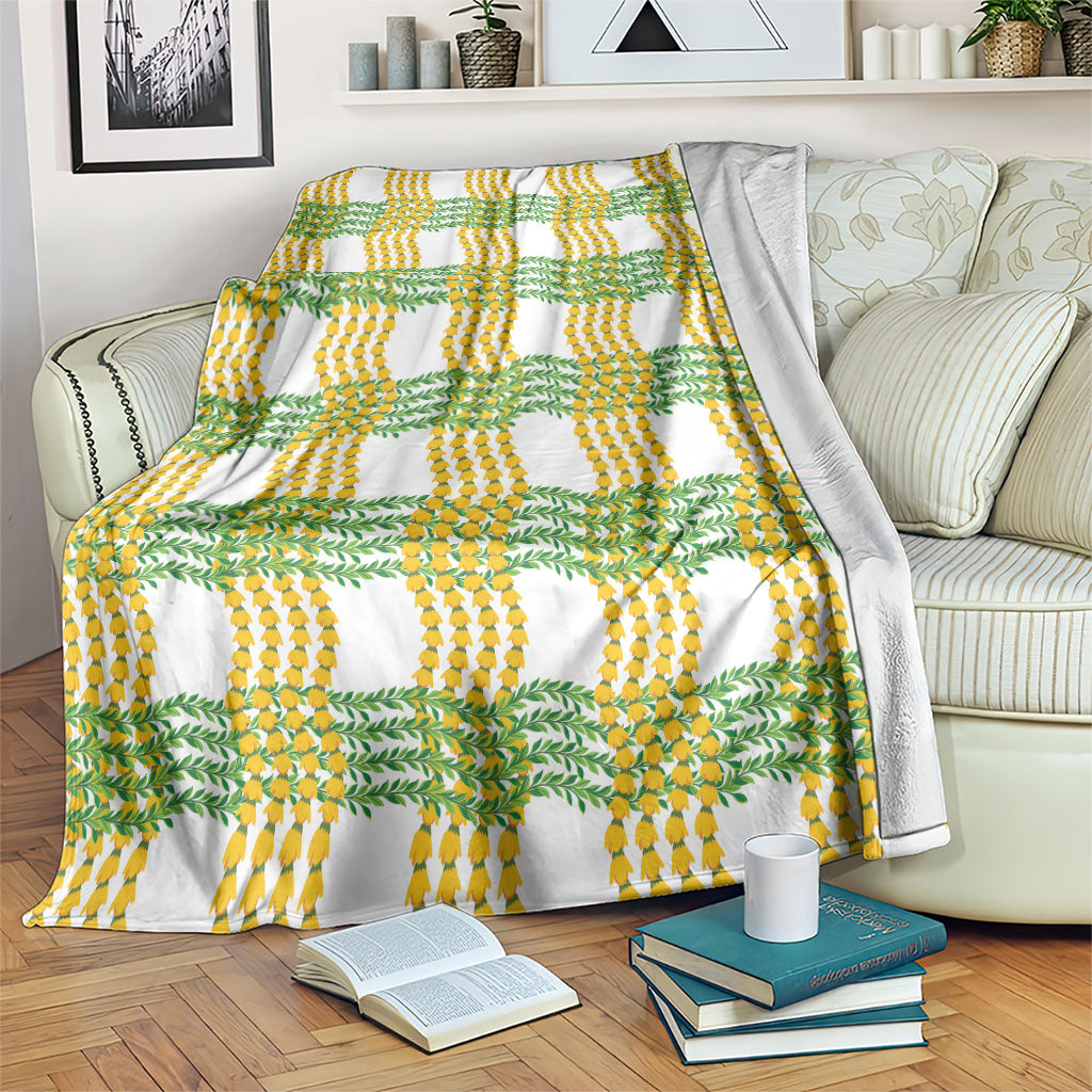 Aloha Hawaii Ilima Maile Lei Blanket Palaka Inspired Hawaiian-plaid White