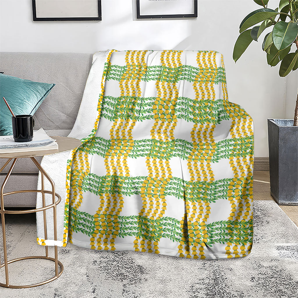 Aloha Hawaii Ilima Maile Lei Blanket Palaka Inspired Hawaiian-plaid White