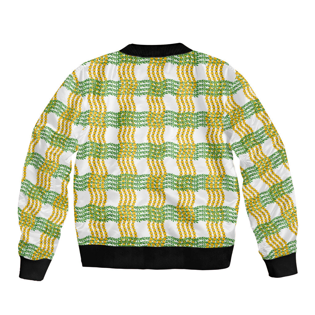 Aloha Hawaii Ilima Maile Lei Bomber Jacket Palaka Inspired Hawaiian-plaid White