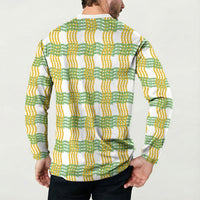 Aloha Hawaii Ilima Maile Lei Button Sweatshirt Palaka Inspired Hawaiian-plaid White