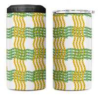 Aloha Hawaii Ilima Maile Lei 4 in 1 Can Cooler Tumbler Palaka Inspired Hawaiian-plaid White
