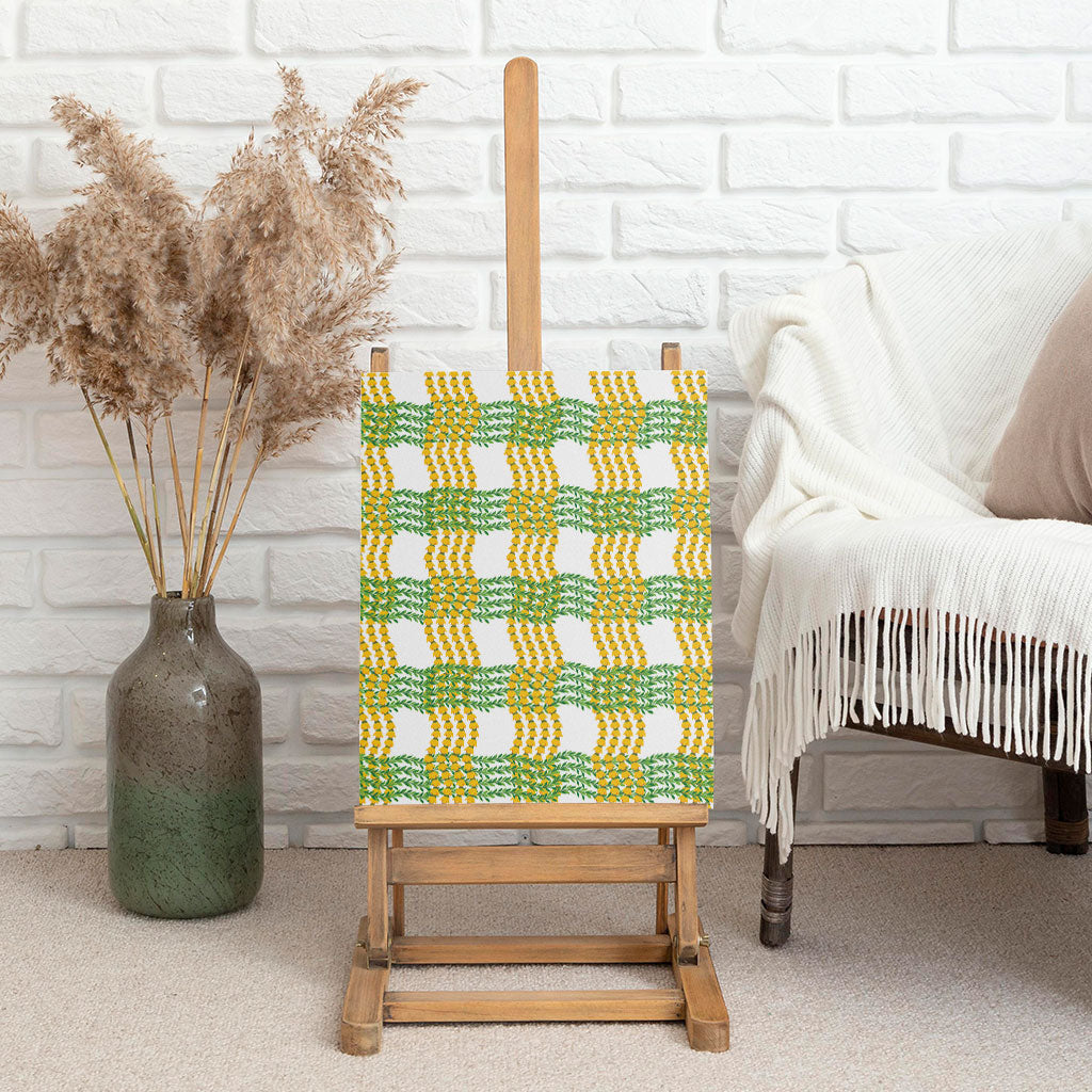 Aloha Hawaii Ilima Maile Lei Canvas Wall Art Palaka Inspired Hawaiian-plaid White
