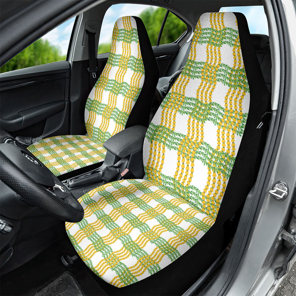 Aloha Hawaii Ilima Maile Lei Car Seat Cover Palaka Inspired Hawaiian-plaid White