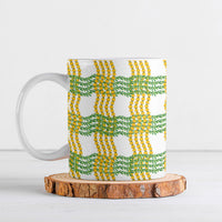Aloha Hawaii Ilima Maile Lei Ceramic Mug Palaka Inspired Hawaiian-plaid White