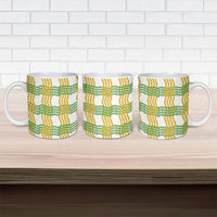 Aloha Hawaii Ilima Maile Lei Ceramic Mug Palaka Inspired Hawaiian-plaid White