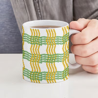 Aloha Hawaii Ilima Maile Lei Ceramic Mug Palaka Inspired Hawaiian-plaid White