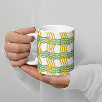 Aloha Hawaii Ilima Maile Lei Ceramic Mug Palaka Inspired Hawaiian-plaid White