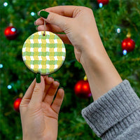 Aloha Hawaii Ilima Maile Lei Ceramic Ornament Palaka Inspired Hawaiian-plaid White