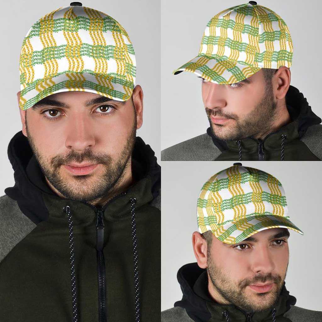 Aloha Hawaii Ilima Maile Lei Classic Cap Palaka Inspired Hawaiian-plaid White