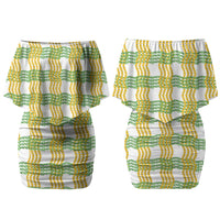 Aloha Hawaii Ilima Maile Lei Couples Matching Off Shoulder Short Dress and Hawaiian Shirt Palaka Inspired Hawaiian-plaid White