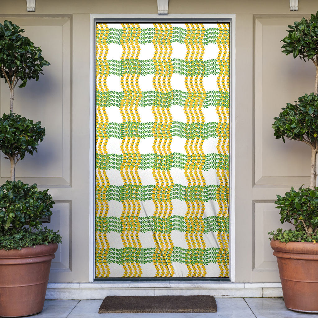 Aloha Hawaii Ilima Maile Lei Door Cover Palaka Inspired Hawaiian-plaid White LT14 White - Polynesian Pride