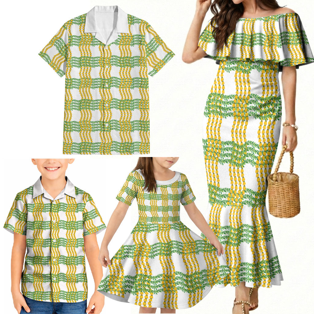 Aloha Hawaii Ilima Maile Lei Family Matching Mermaid Dress and Hawaiian Shirt Palaka Inspired Hawaiian-plaid White LT14 - Polynesian Pride