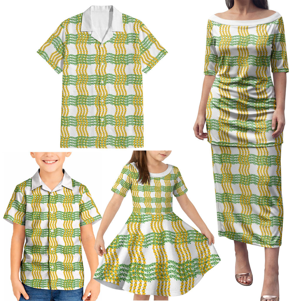 Aloha Hawaii Ilima Maile Lei Family Matching Puletasi and Hawaiian Shirt Palaka Inspired Hawaiian-plaid White LT14 - Polynesian Pride
