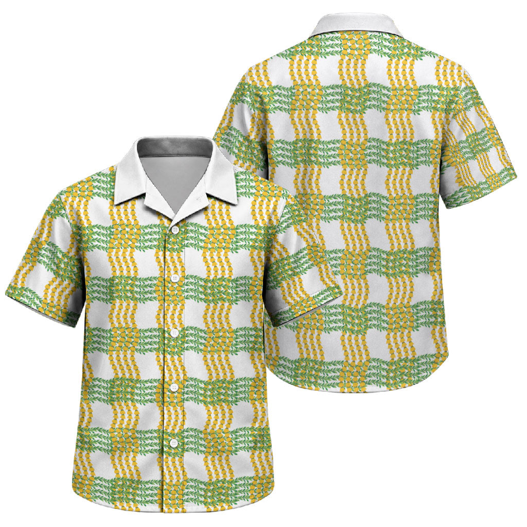 Aloha Hawaii Ilima Maile Lei Family Matching Puletasi and Hawaiian Shirt Palaka Inspired Hawaiian-plaid White