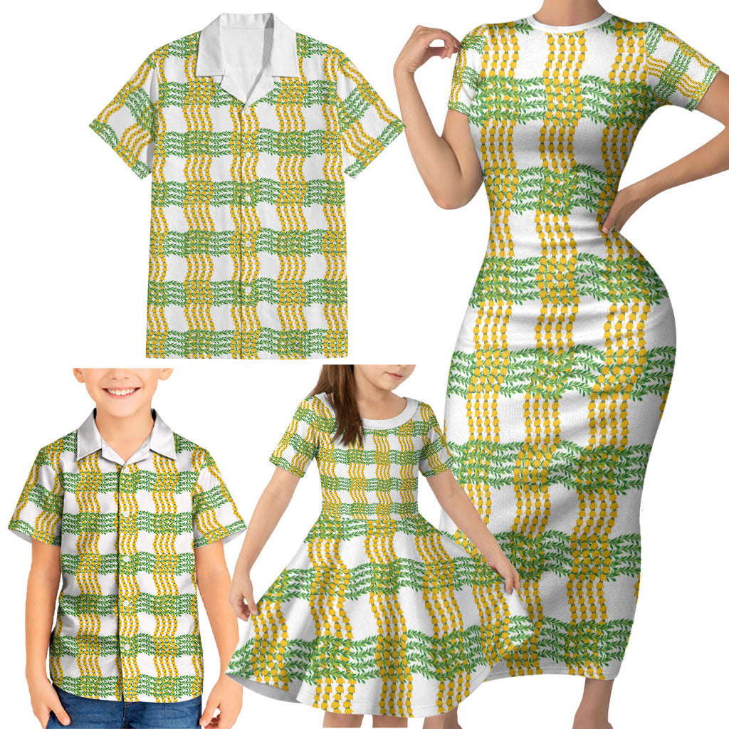 Aloha Hawaii Ilima Maile Lei Family Matching Short Sleeve Bodycon Dress and Hawaiian Shirt Palaka Inspired Hawaiian-plaid White LT14 - Polynesian Pride