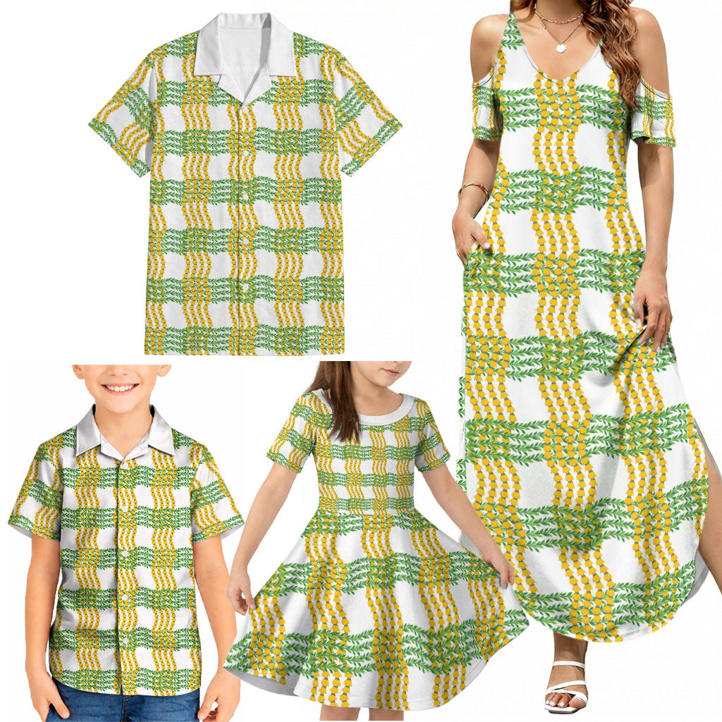 Aloha Hawaii Ilima Maile Lei Family Matching Summer Maxi Dress and Hawaiian Shirt Palaka Inspired Hawaiian-plaid White LT14 - Polynesian Pride