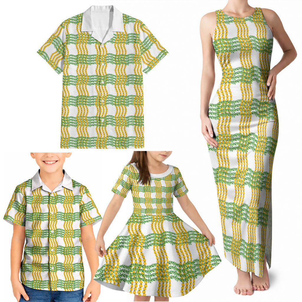 Aloha Hawaii Ilima Maile Lei Family Matching Tank Maxi Dress and Hawaiian Shirt Palaka Inspired Hawaiian-plaid White LT14 - Polynesian Pride