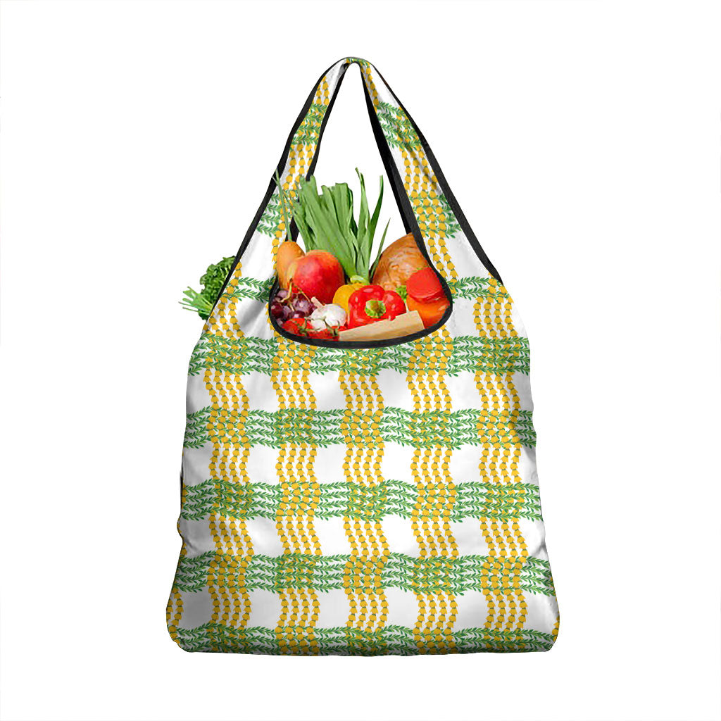 Aloha Hawaii Ilima Maile Lei Grocery Bag Palaka Inspired Hawaiian-plaid White LT14 1-pack One Size White - Polynesian Pride