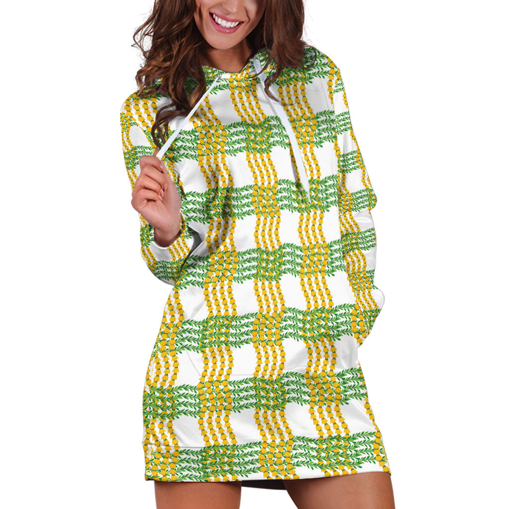 Aloha Hawaii Ilima Maile Lei Hoodie Dress Palaka Inspired Hawaiian-plaid White