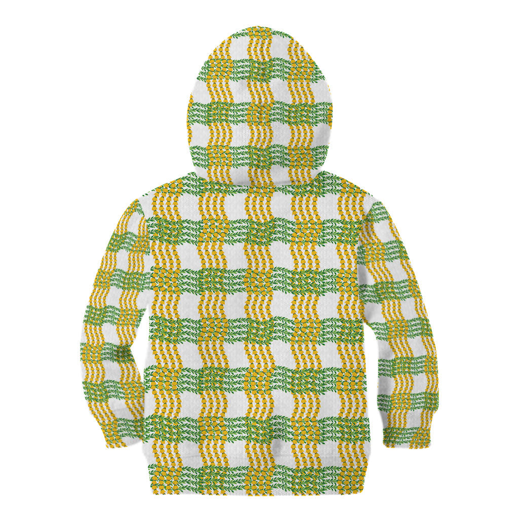 Aloha Hawaii Ilima Maile Lei Kid Hoodie Palaka Inspired Hawaiian-plaid White