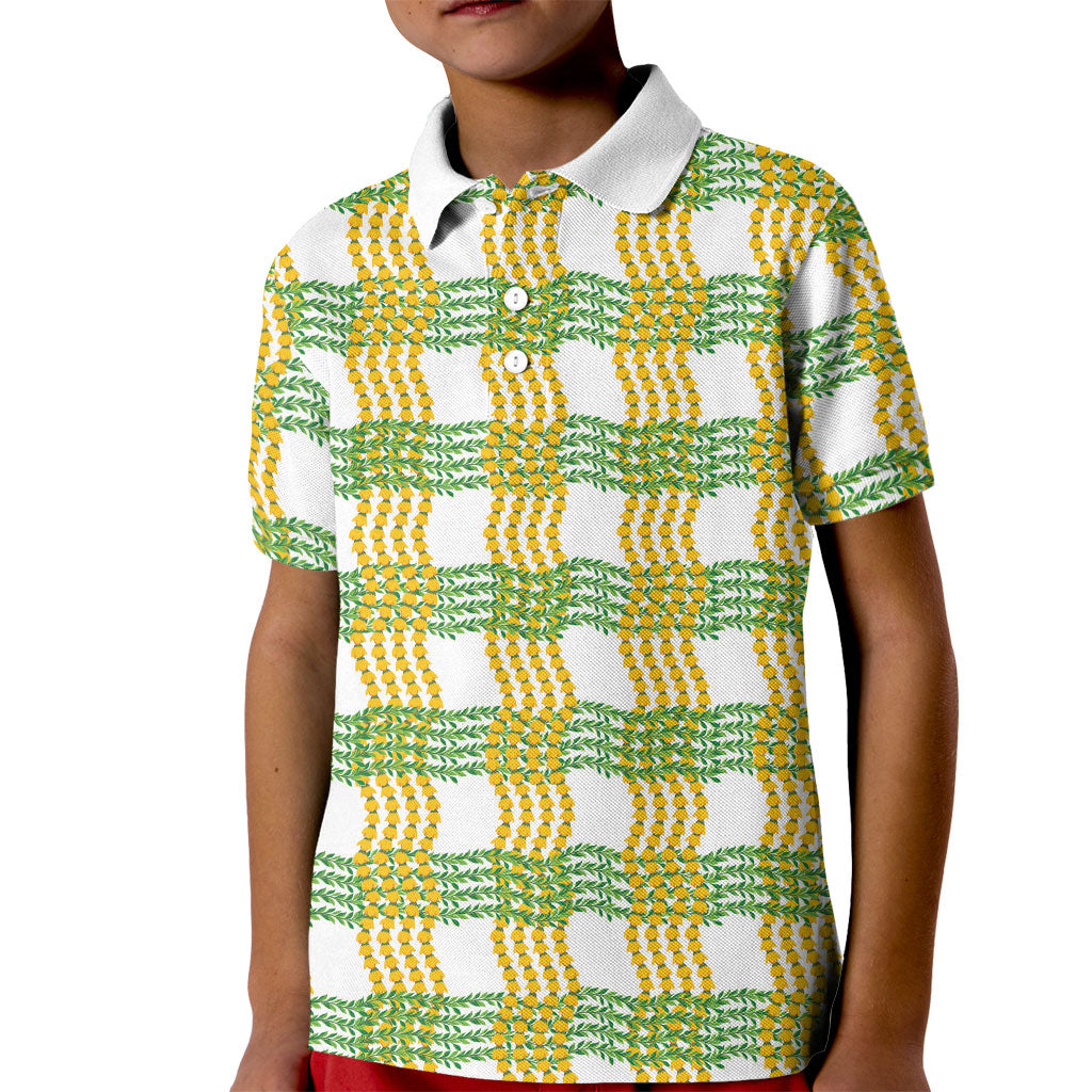 Aloha Hawaii Ilima Maile Lei Kid Polo Shirt Palaka Inspired Hawaiian-plaid White LT14 Kid White - Polynesian Pride