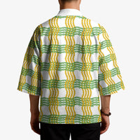Aloha Hawaii Ilima Maile Lei Kimono Palaka Inspired Hawaiian-plaid White