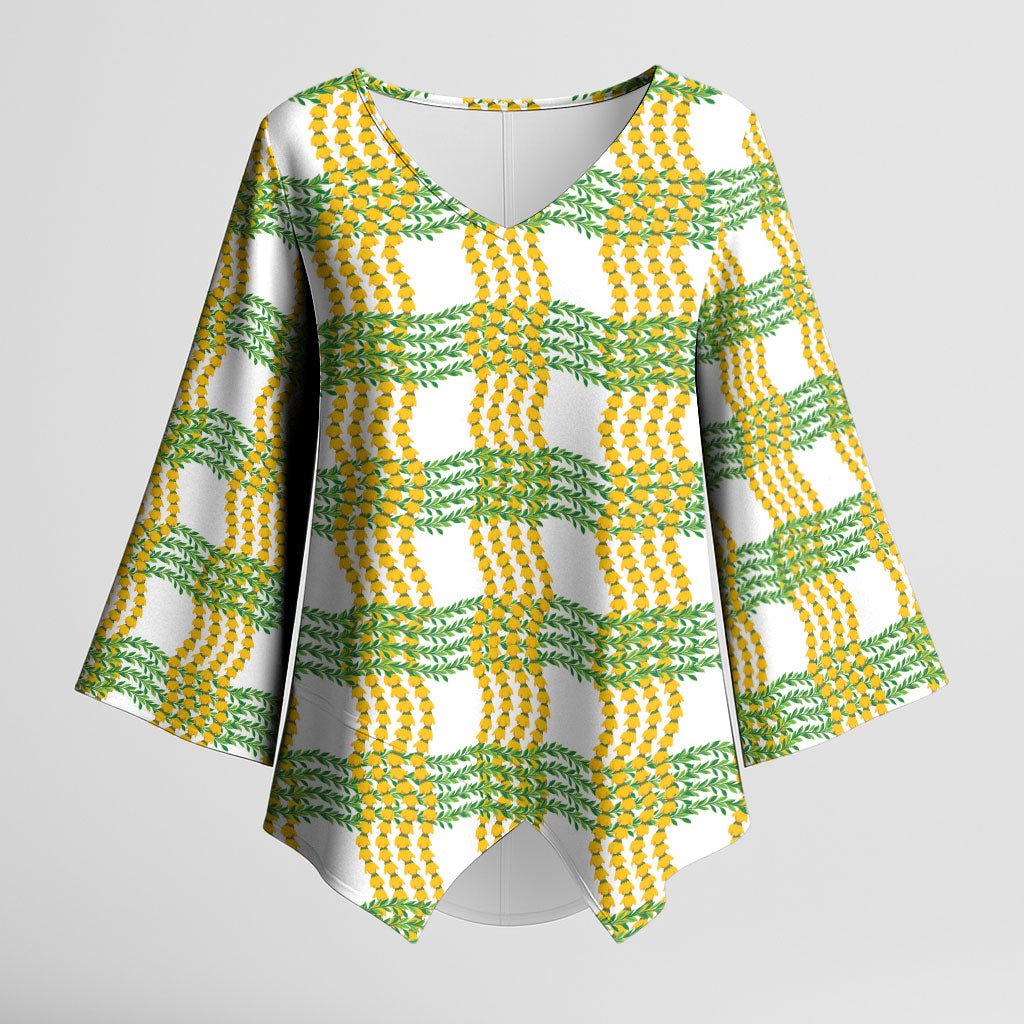 Aloha Hawaii Ilima Maile Lei Kimono Sleeve Blouse Palaka Inspired Hawaiian-plaid White LT14 Female White - Polynesian Pride