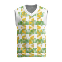 Aloha Hawaii Ilima Maile Lei Christmas Knitted V-Neck Vest Palaka Inspired Hawaiian-plaid White