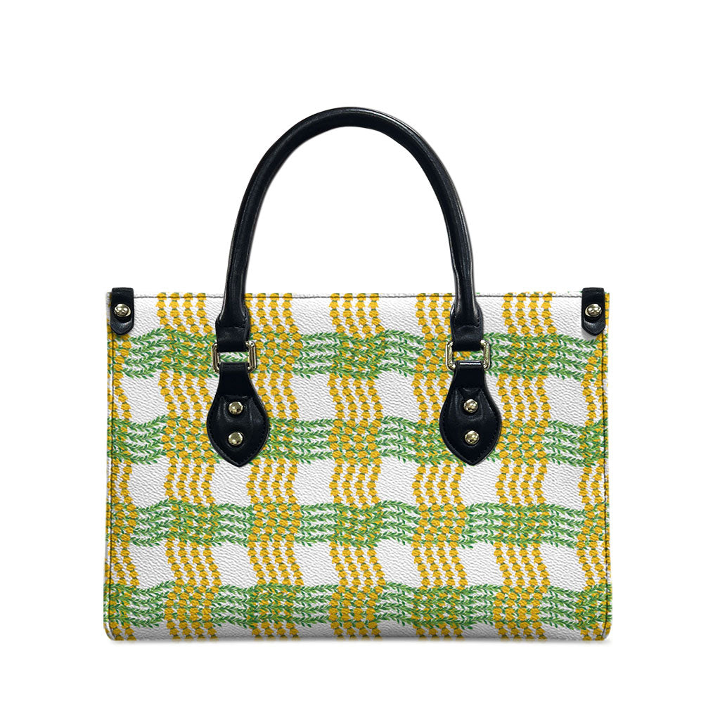 Aloha Hawaii Ilima Maile Lei Leather Bag Palaka Inspired Hawaiian-plaid White