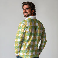 Aloha Hawaii Ilima Maile Lei Long Sleeve Polo Shirt Palaka Inspired Hawaiian-plaid White
