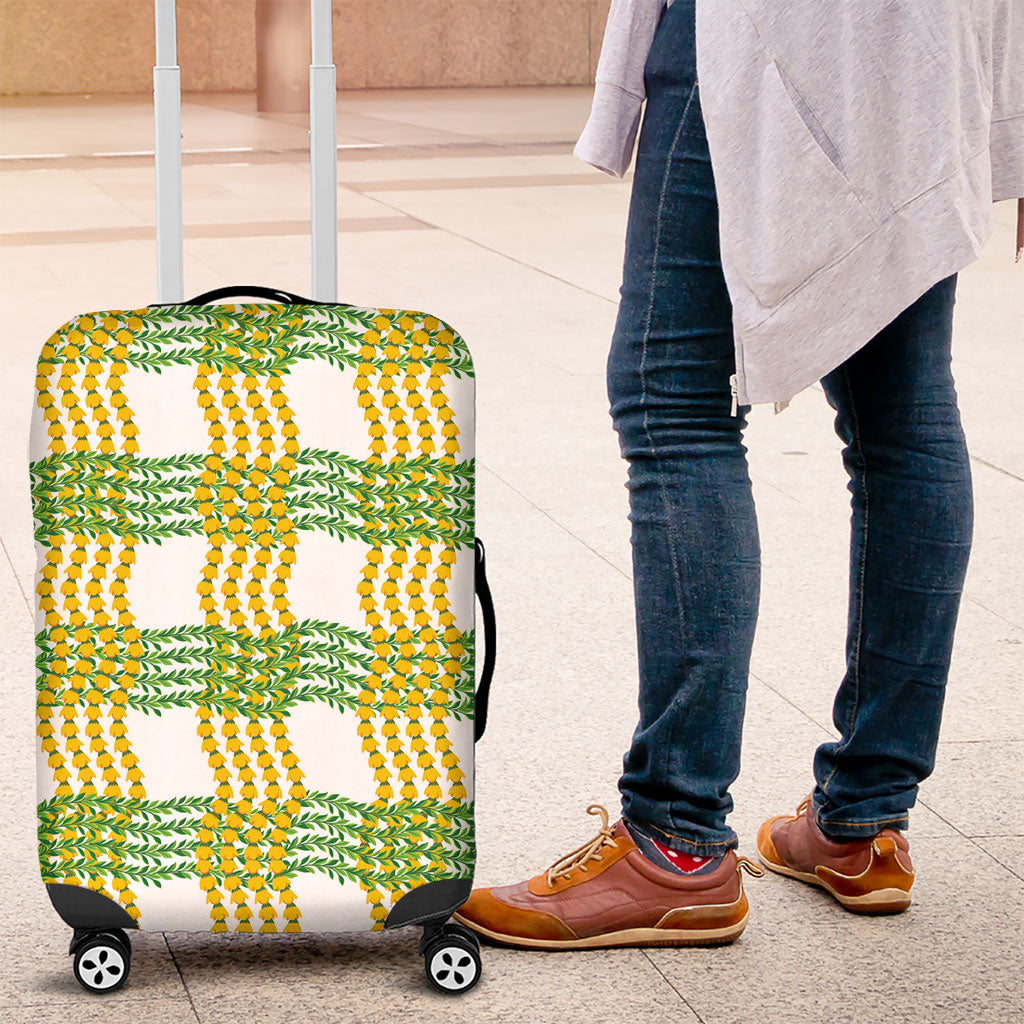 Aloha Hawaii Ilima Maile Lei Luggage Cover Palaka Inspired Hawaiian-plaid White