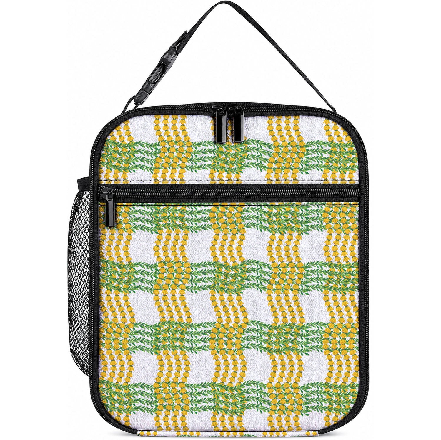 Aloha Hawaii Ilima Maile Lei Lunch Bag Palaka Inspired Hawaiian-plaid White LT14 10.2 × 8.3 × 4.3 inch White - Polynesian Pride