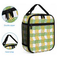Aloha Hawaii Ilima Maile Lei Lunch Bag Palaka Inspired Hawaiian-plaid White