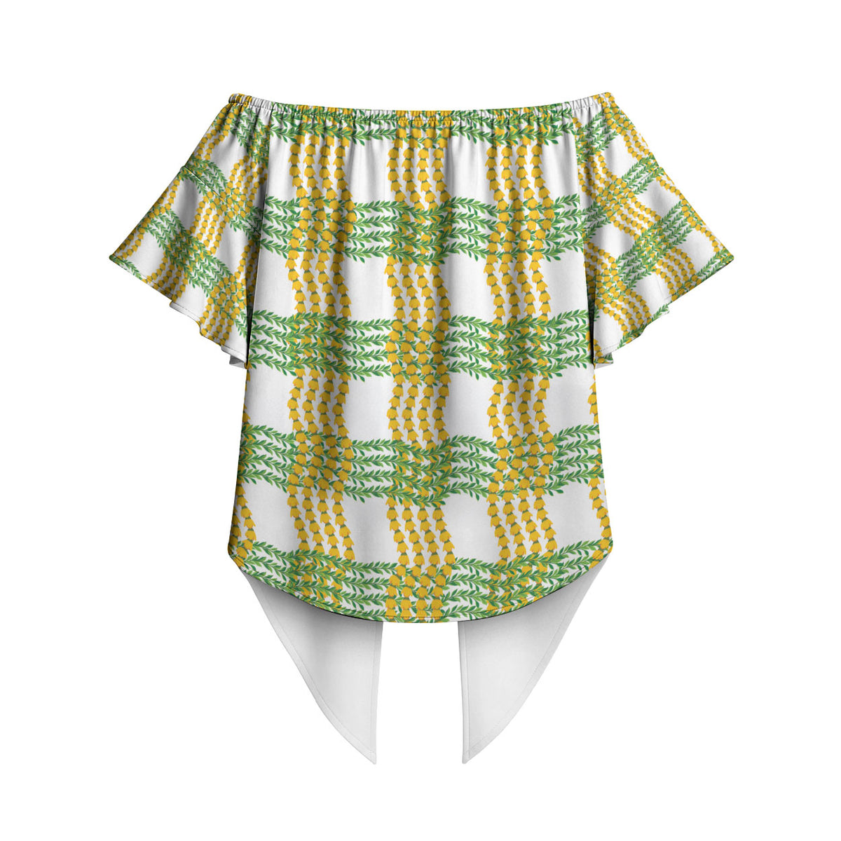 Aloha Hawaii Ilima Maile Lei Off Shoulder Wrap Waist Top Palaka Inspired Hawaiian-plaid White