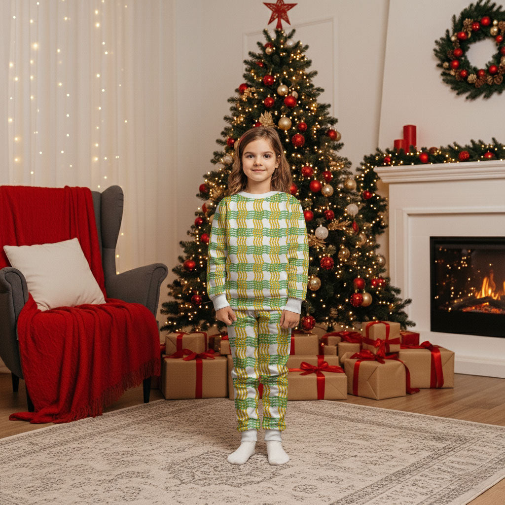Aloha Hawaii Ilima Maile Lei Christmas Pajama Set Palaka Inspired Hawaiian-plaid White