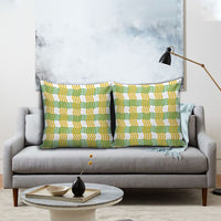 Aloha Hawaii Ilima Maile Lei Pillow Cover Palaka Inspired Hawaiian-plaid White