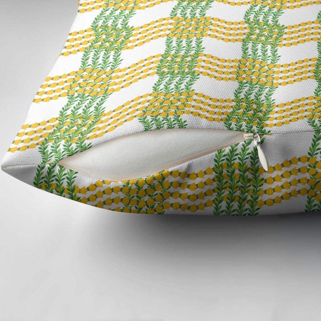 Aloha Hawaii Ilima Maile Lei Pillow Cover Palaka Inspired Hawaiian-plaid White