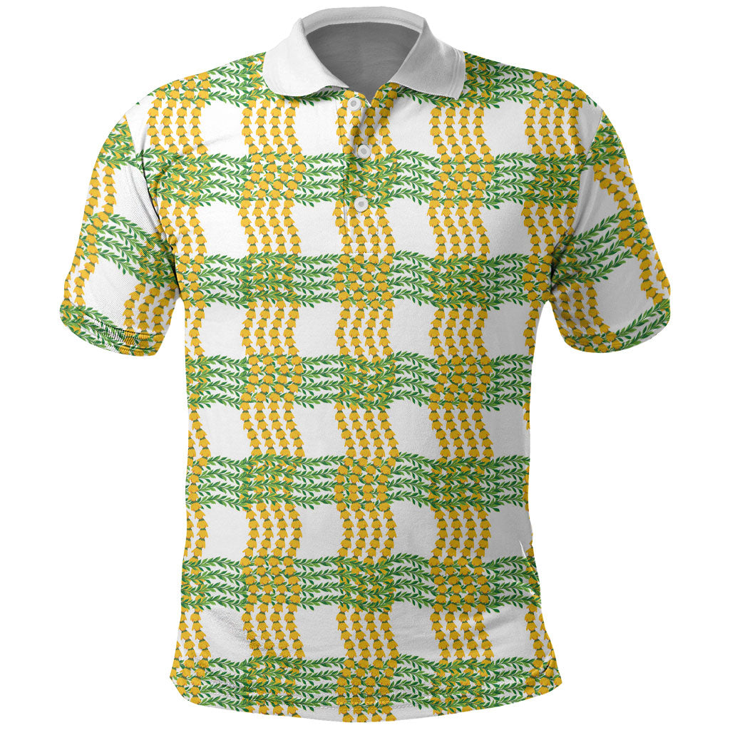 Aloha Hawaii Ilima Maile Lei Polo Shirt Palaka Inspired Hawaiian-plaid White LT14 White - Polynesian Pride