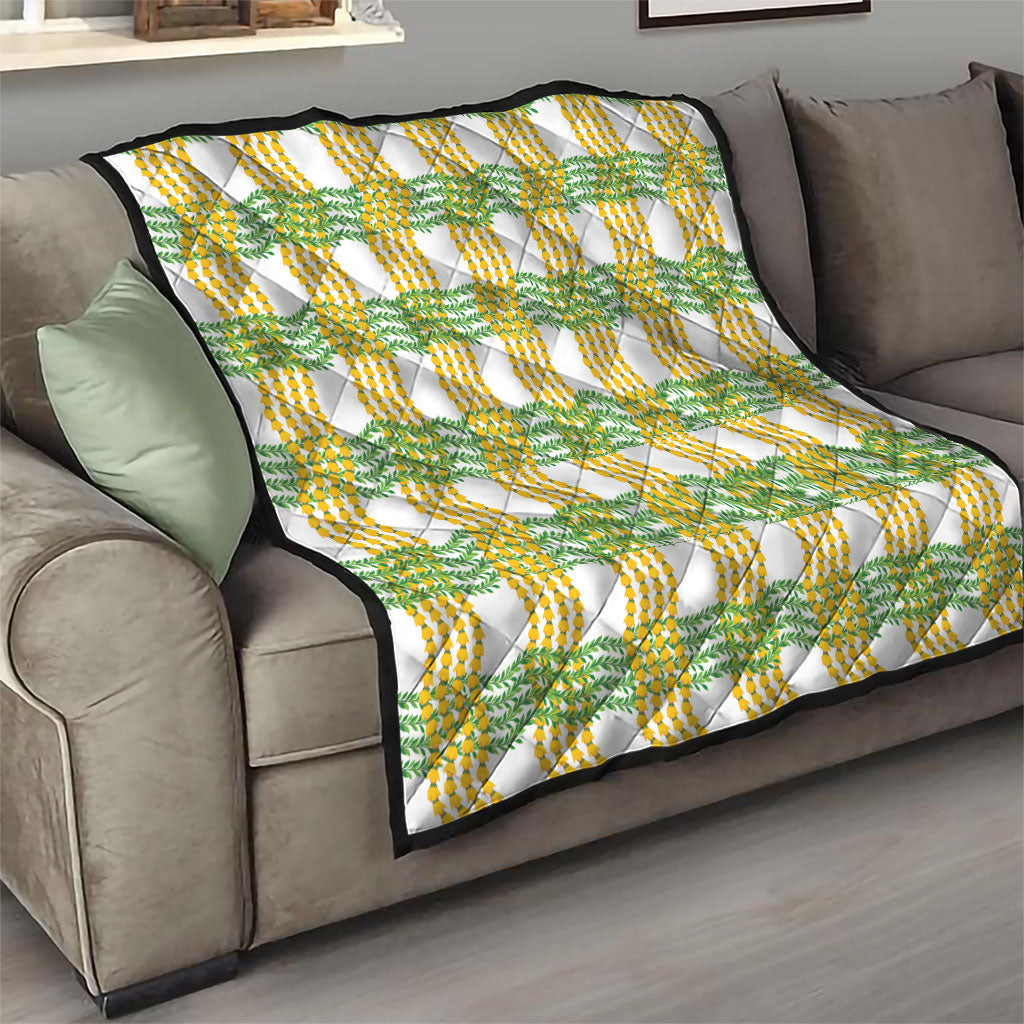 Aloha Hawaii Ilima Maile Lei Quilt Palaka Inspired Hawaiian-plaid White