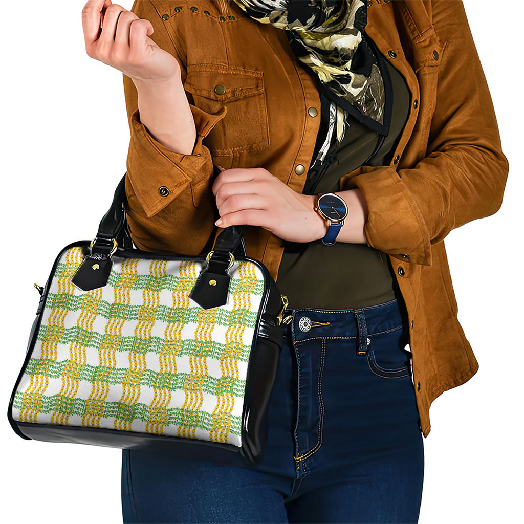 Aloha Hawaii Ilima Maile Lei Shoulder Handbag Palaka Inspired Hawaiian-plaid White