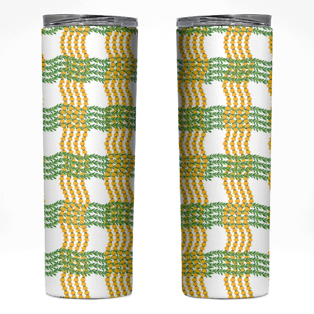 Aloha Hawaii Ilima Maile Lei Skinny Tumbler Palaka Inspired Hawaiian-plaid White