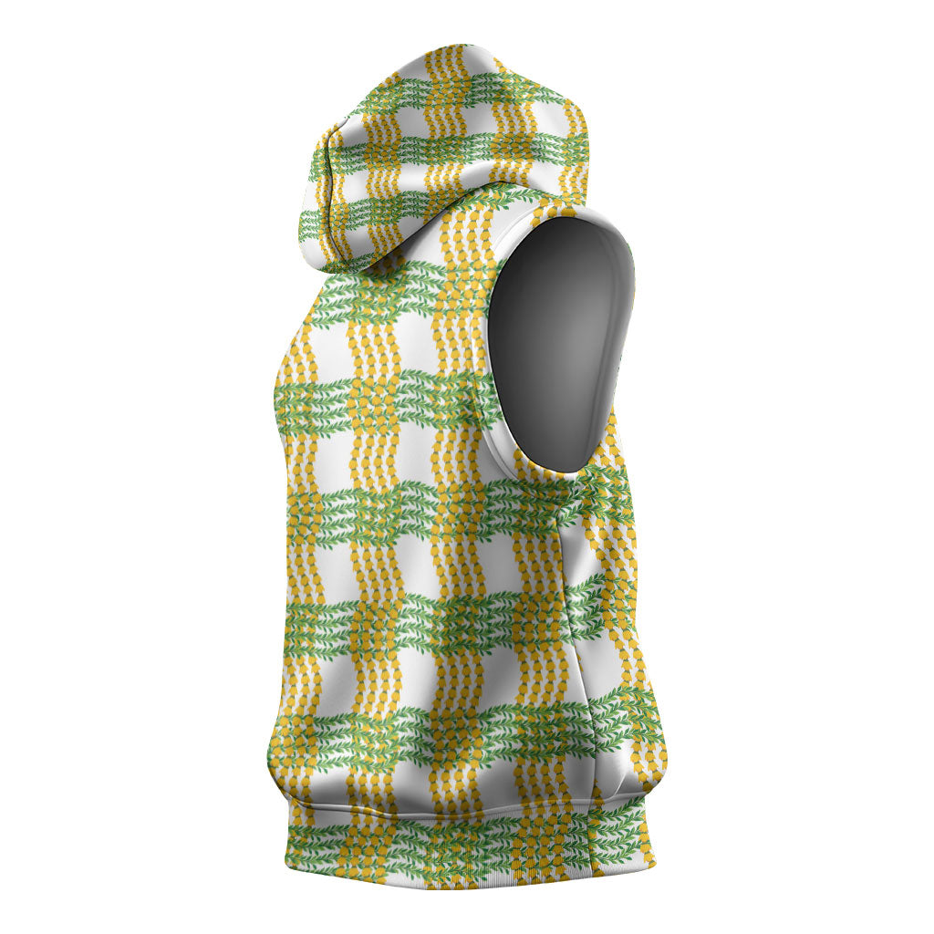 Aloha Hawaii Ilima Maile Lei Sleeveless Hoodie Palaka Inspired Hawaiian-plaid White