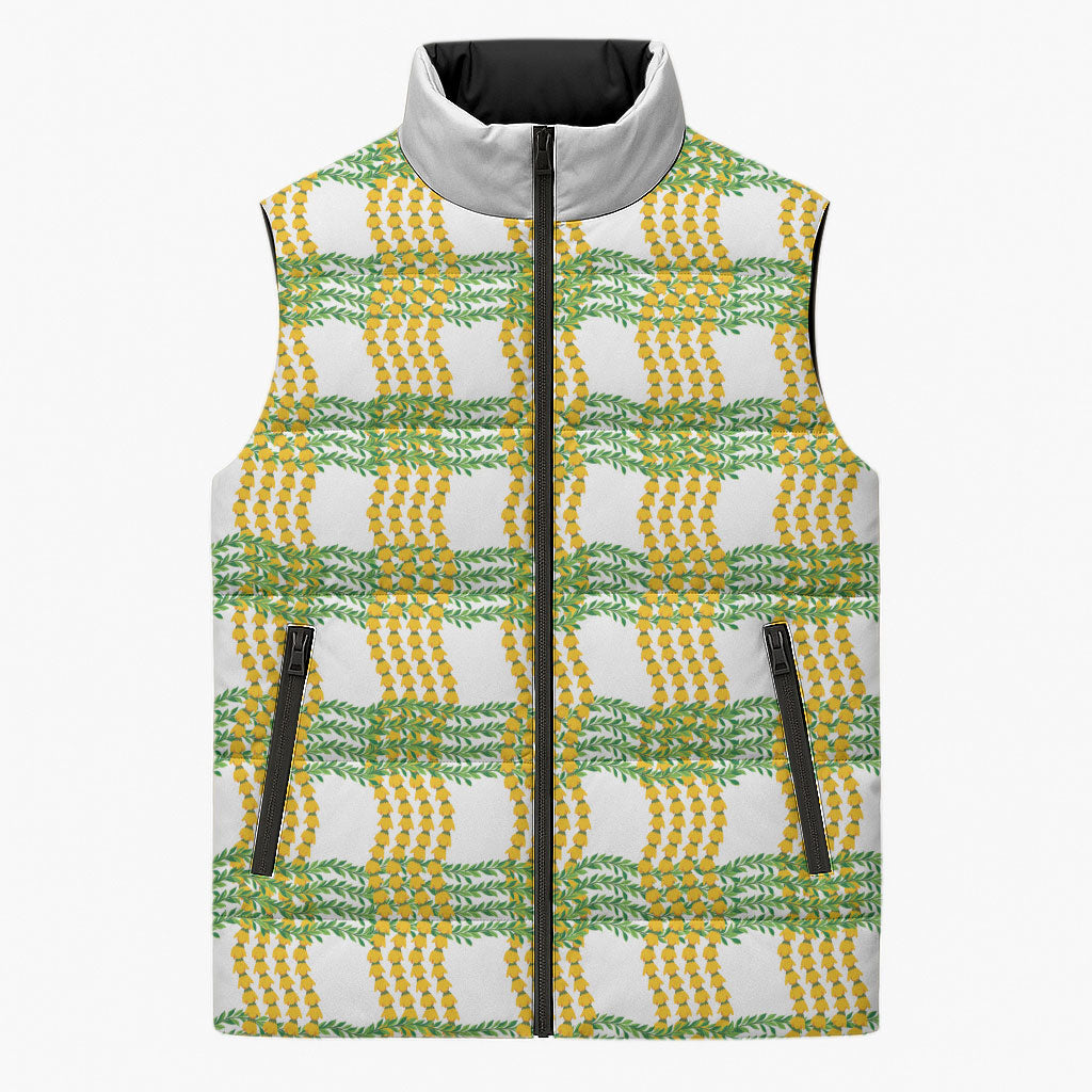 Aloha Hawaii Ilima Maile Lei Sleeveless Puffer Jacket Palaka Inspired Hawaiian-plaid White LT14 Unisex White - Polynesian Pride