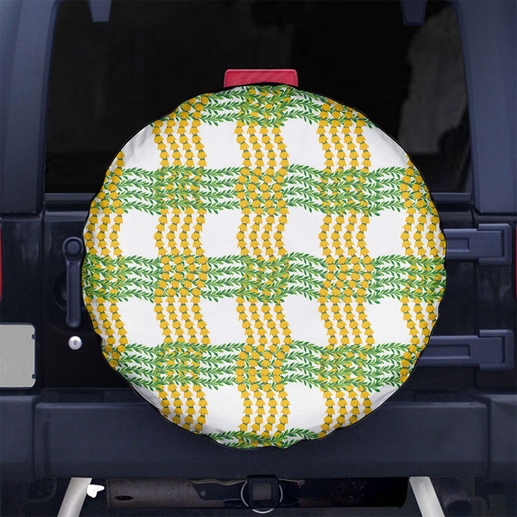 Aloha Hawaii Ilima Maile Lei Spare Tire Cover Palaka Inspired Hawaiian-plaid White LT14 No hole White - Polynesian Pride