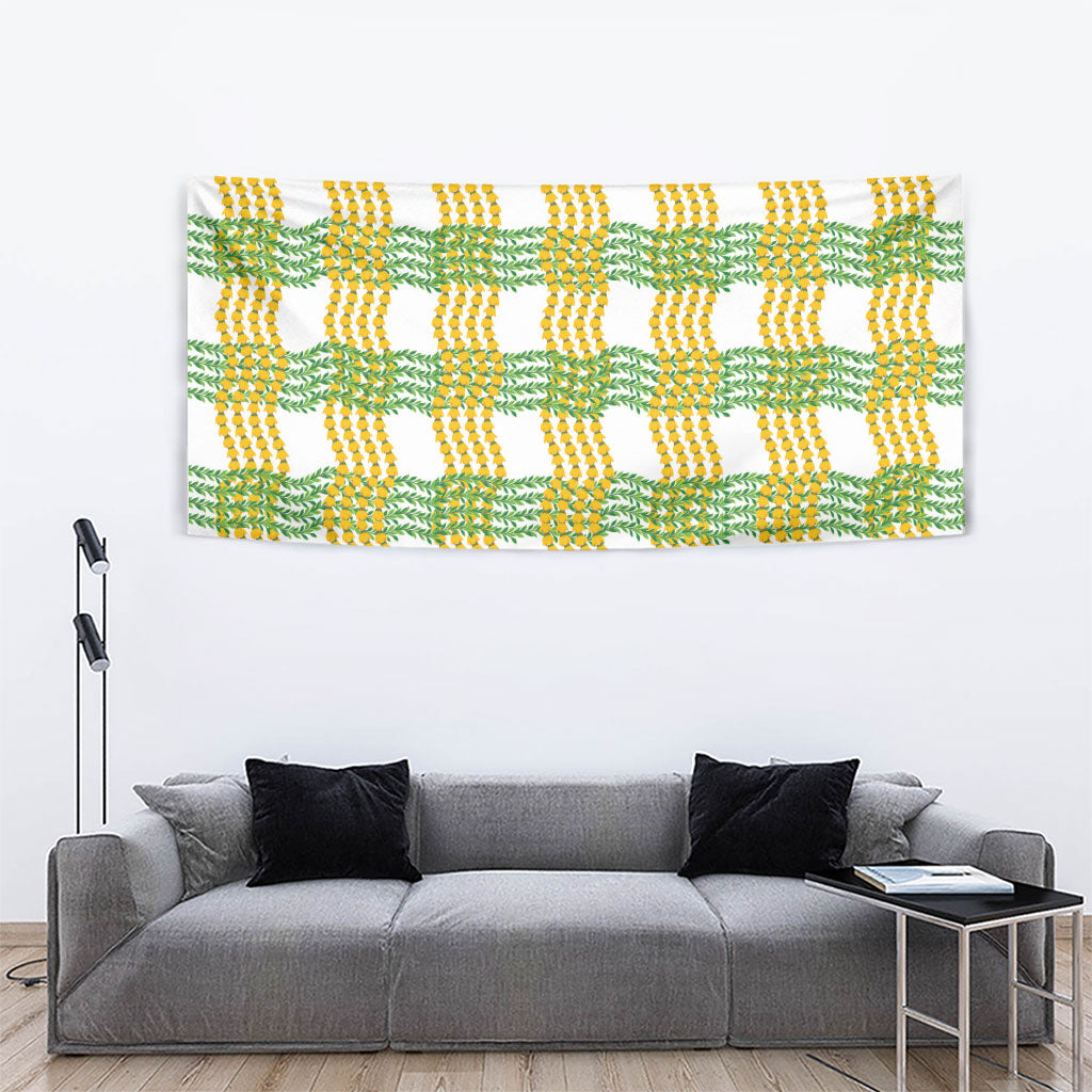 Aloha Hawaii Ilima Maile Lei Tapestry Palaka Inspired Hawaiian-plaid White