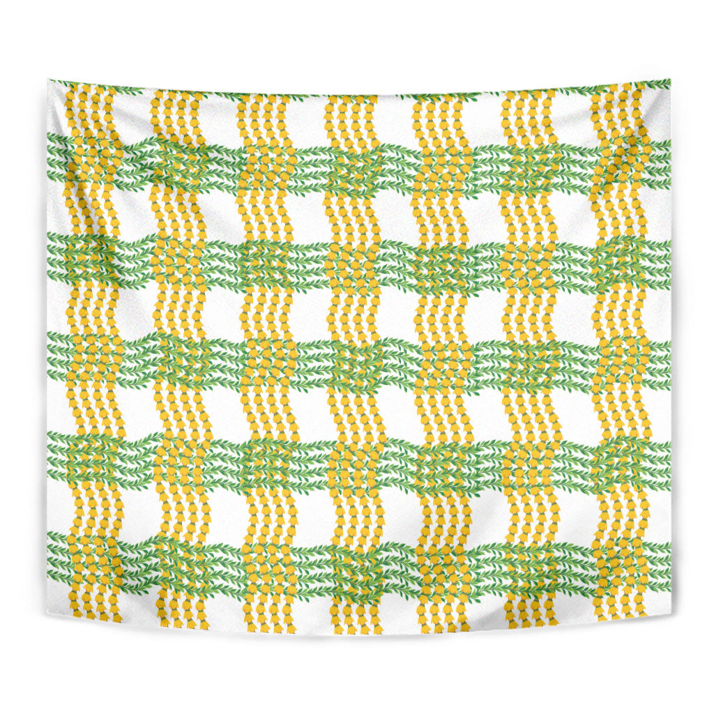 Aloha Hawaii Ilima Maile Lei Tapestry Palaka Inspired Hawaiian-plaid White