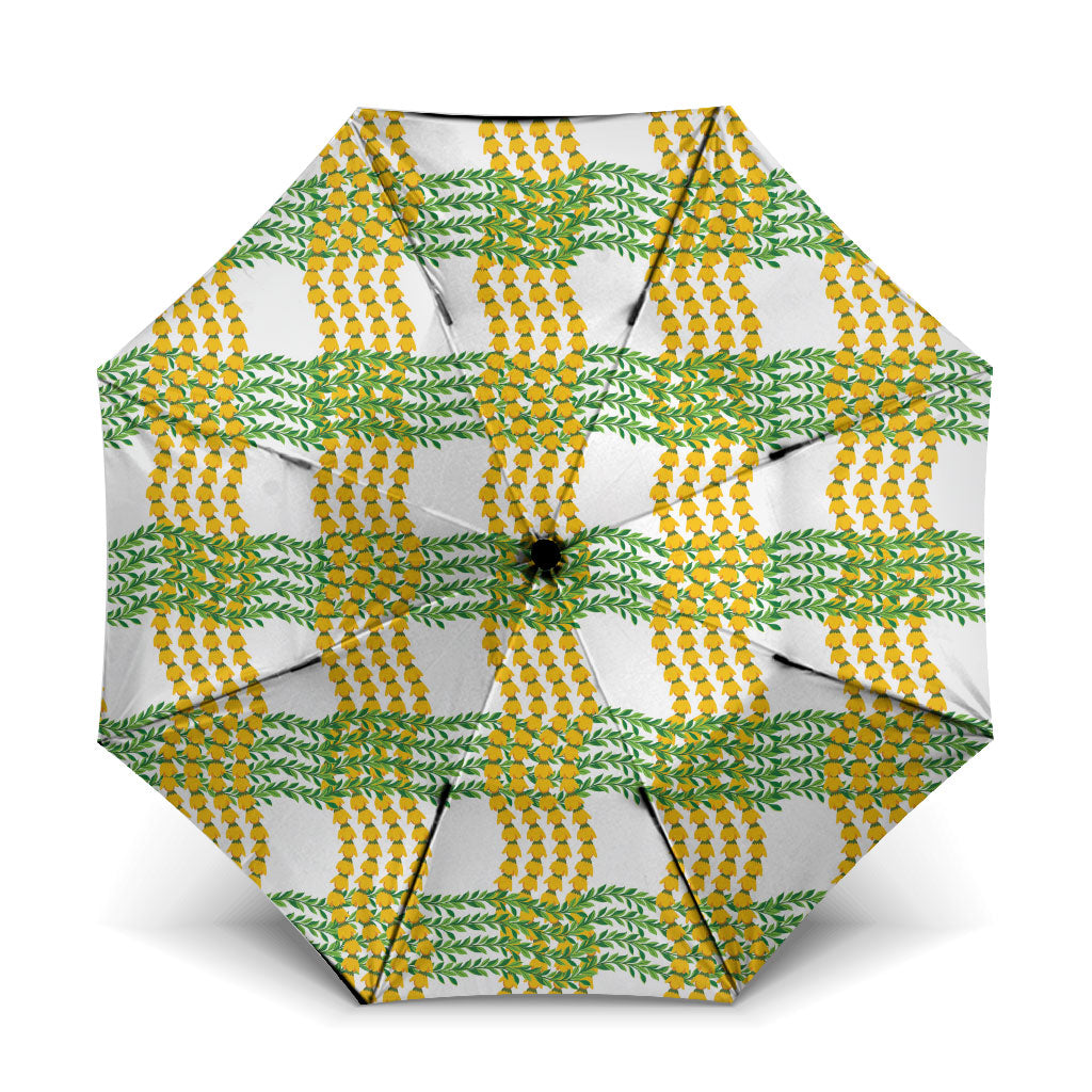 Aloha Hawaii Ilima Maile Lei Umbrella Palaka Inspired Hawaiian-plaid White LT14 One Size Folded 11.42 inch Opened Diameter 37.4 inch White - Polynesian Pride