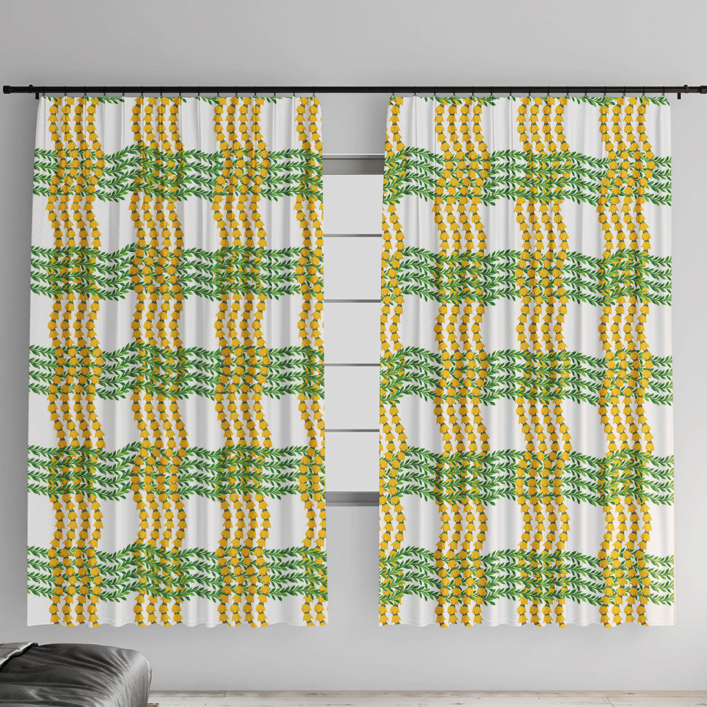 Aloha Hawaii Ilima Maile Lei Window Curtain Palaka Inspired Hawaiian-plaid White LT14 With Hooks White - Polynesian Pride