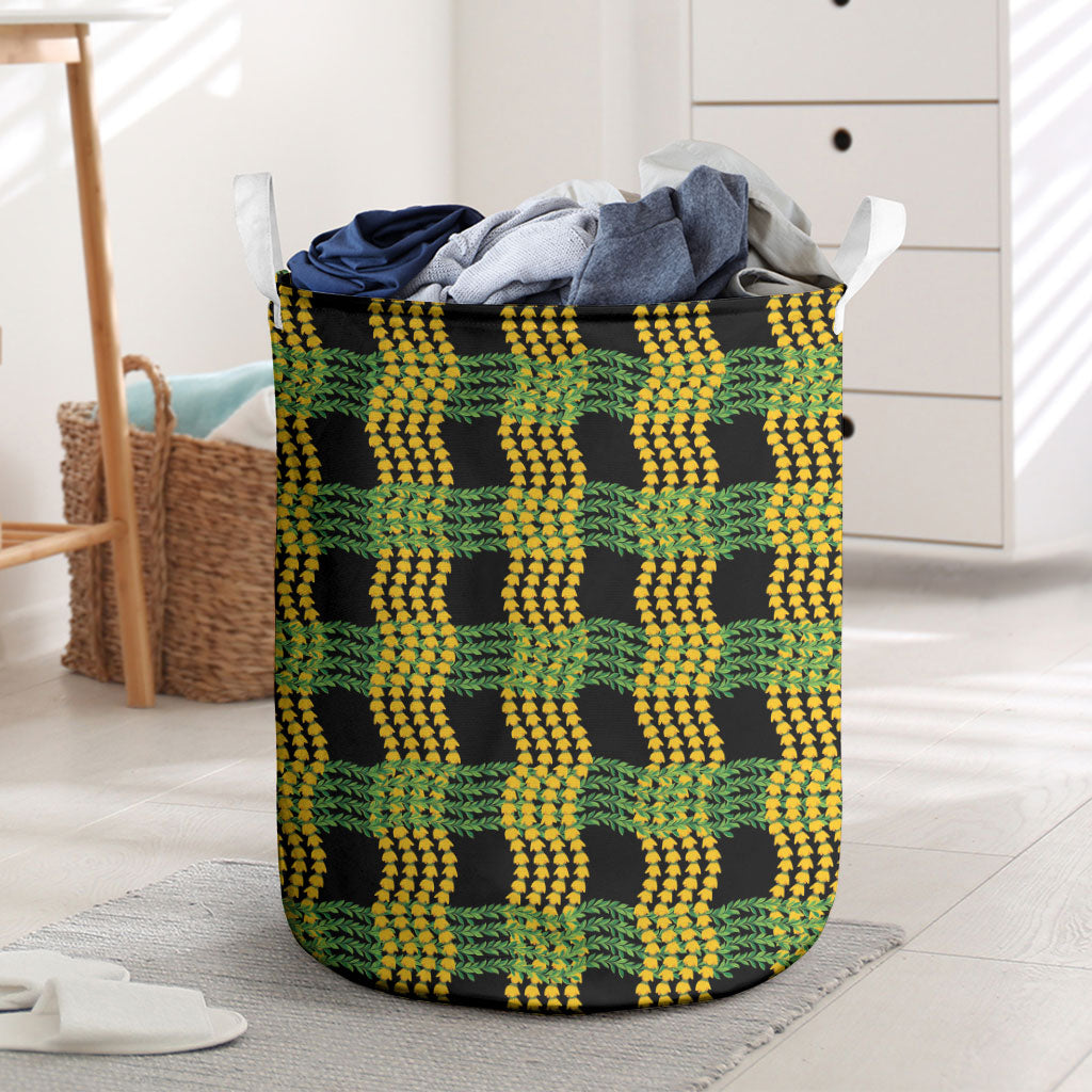 Aloha Hawaii Ilima Maile Lei Laundry Basket Palaka Inspired Hawaiian-plaid Black LT14 Black - Polynesian Pride
