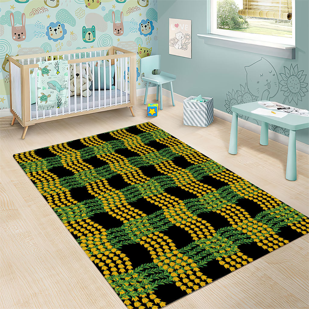 Aloha Hawaii Ilima Maile Lei Area Rug Palaka Inspired Hawaiian-plaid Black
